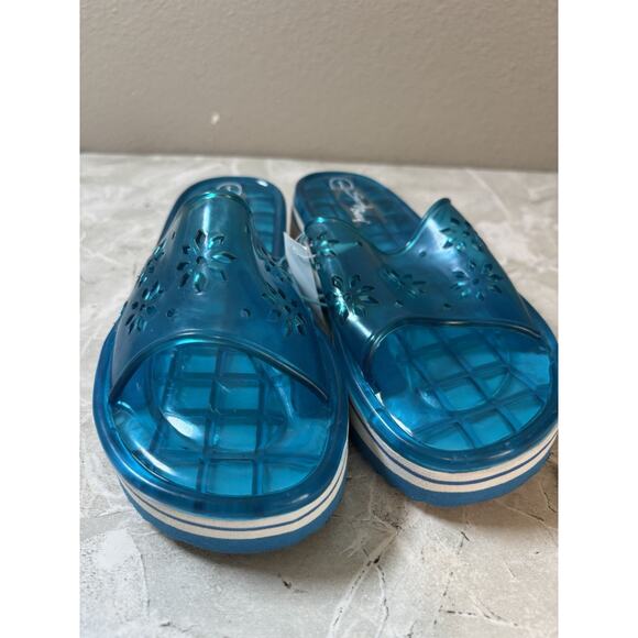 Girls Y2K Surf Bay Platform Jelly Blue White Slip On Sandals Size 1 New - Picture 2 of 6